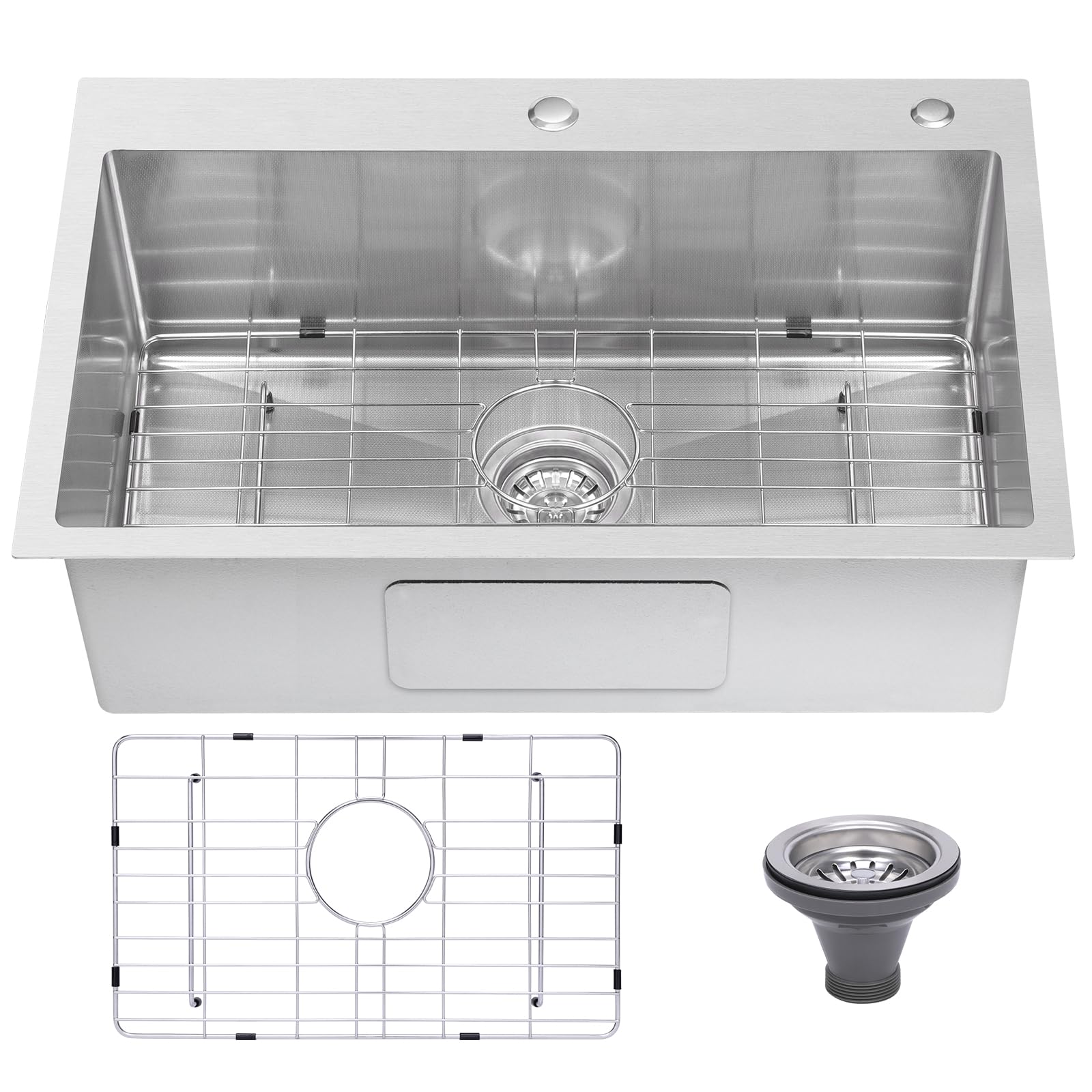 Beleeb Kitchen Sink, Drop-In Stainless Steel Sink, 3D Embossed Surface Finish Top Mount Sink with Accessories (28 x 18)