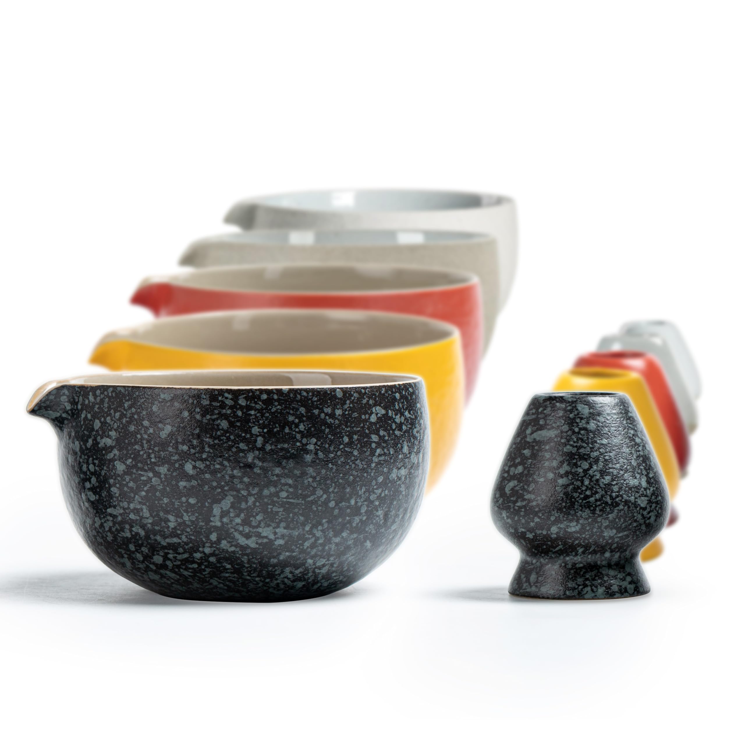 Teanagoo Japanese Natural Rock Texture Matcha Chawan With Whisk Rest, 18 Oz. K17, Rocky-Black/Grey, Matcha Tea Bowl, Ceramic Bow