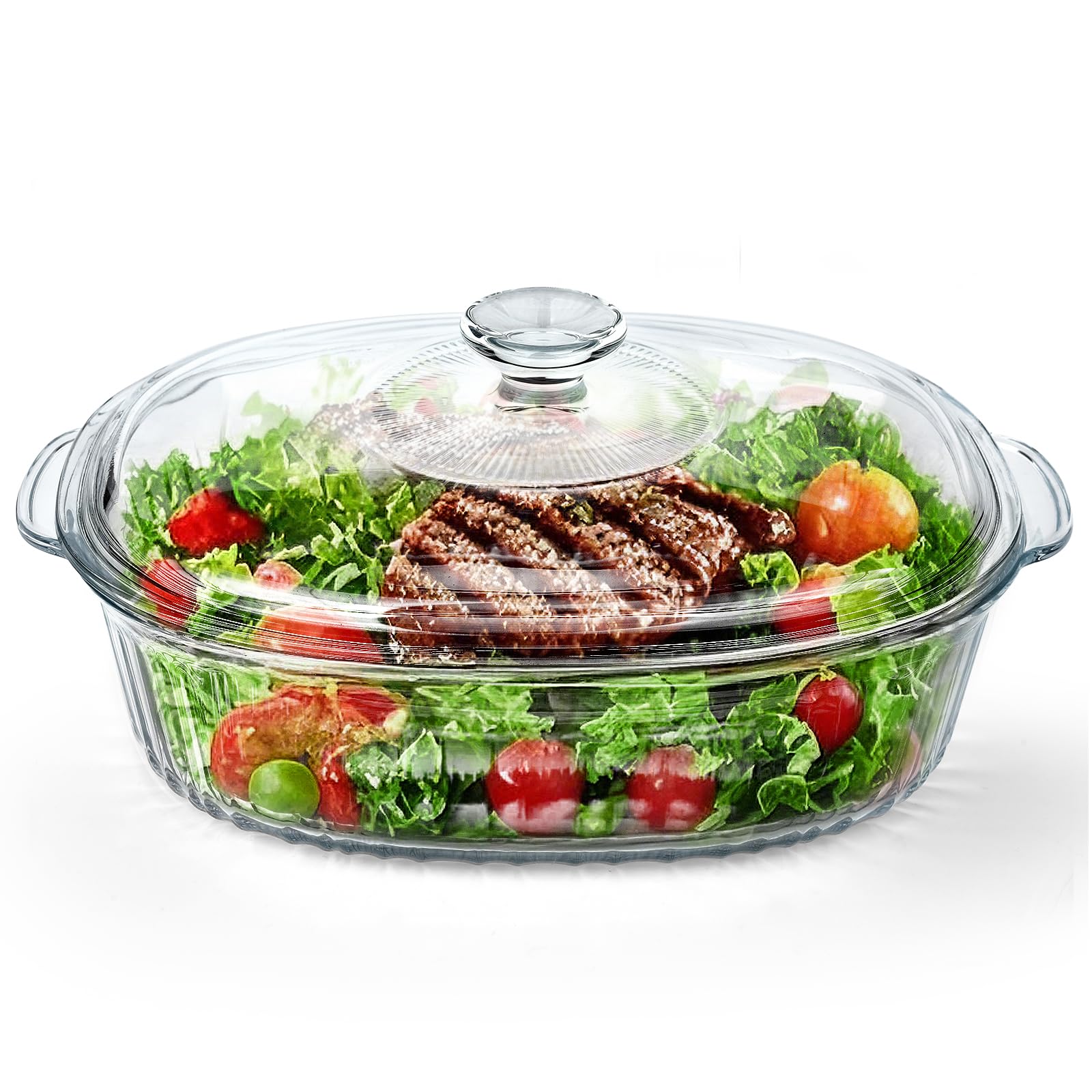 Reasim 2.8L/3Qt Glass Casserole Baking Dish with Lid, Large Oval Glass Casserole Dish with Lid,Mixing Bowl Food Container,Oven,F