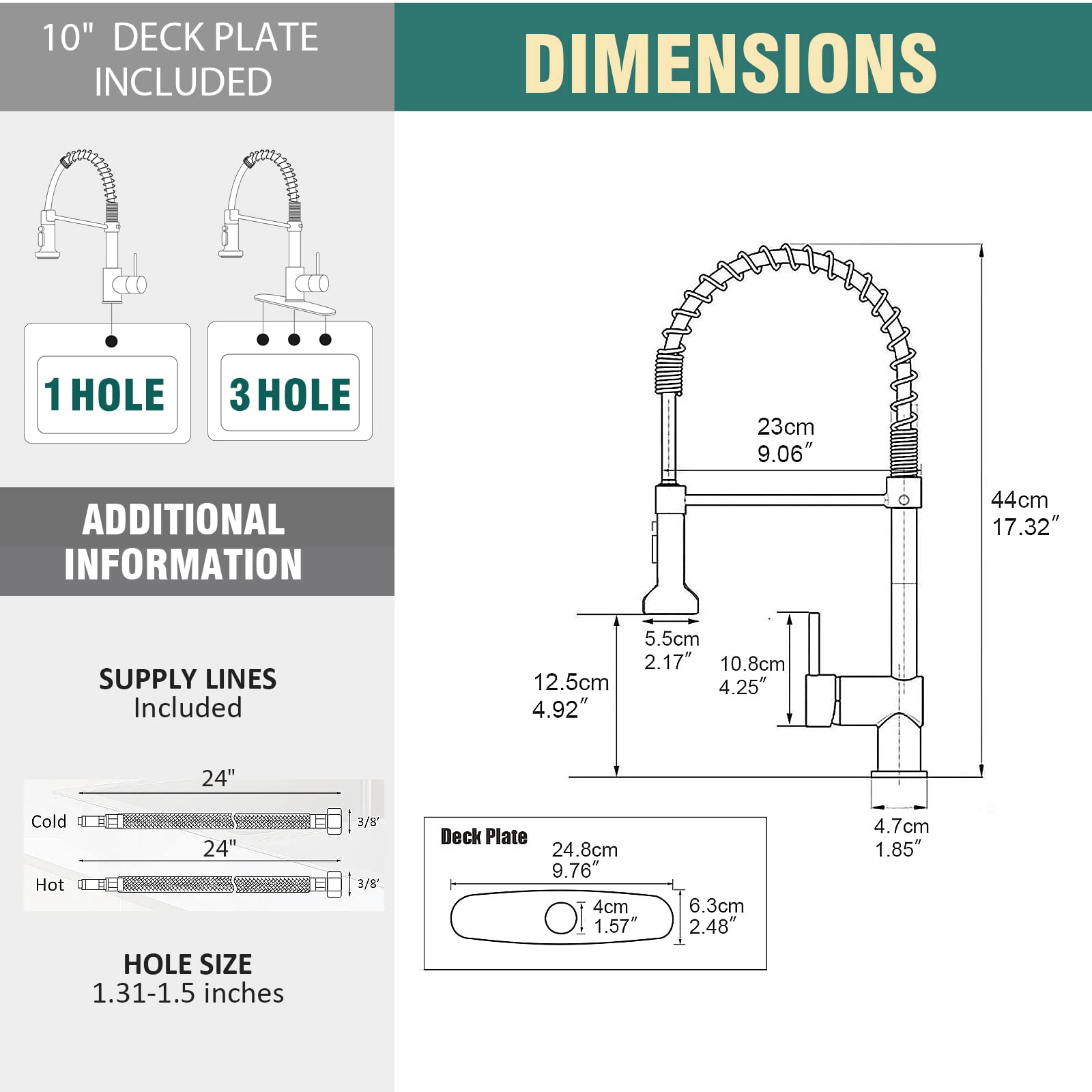 Hoimpro Brass Spring Kitchen Faucet With Pull Down Sprayer With Cover Plate, Rv Kitchen Sink Faucet With Cupc Hoses ,3 Function