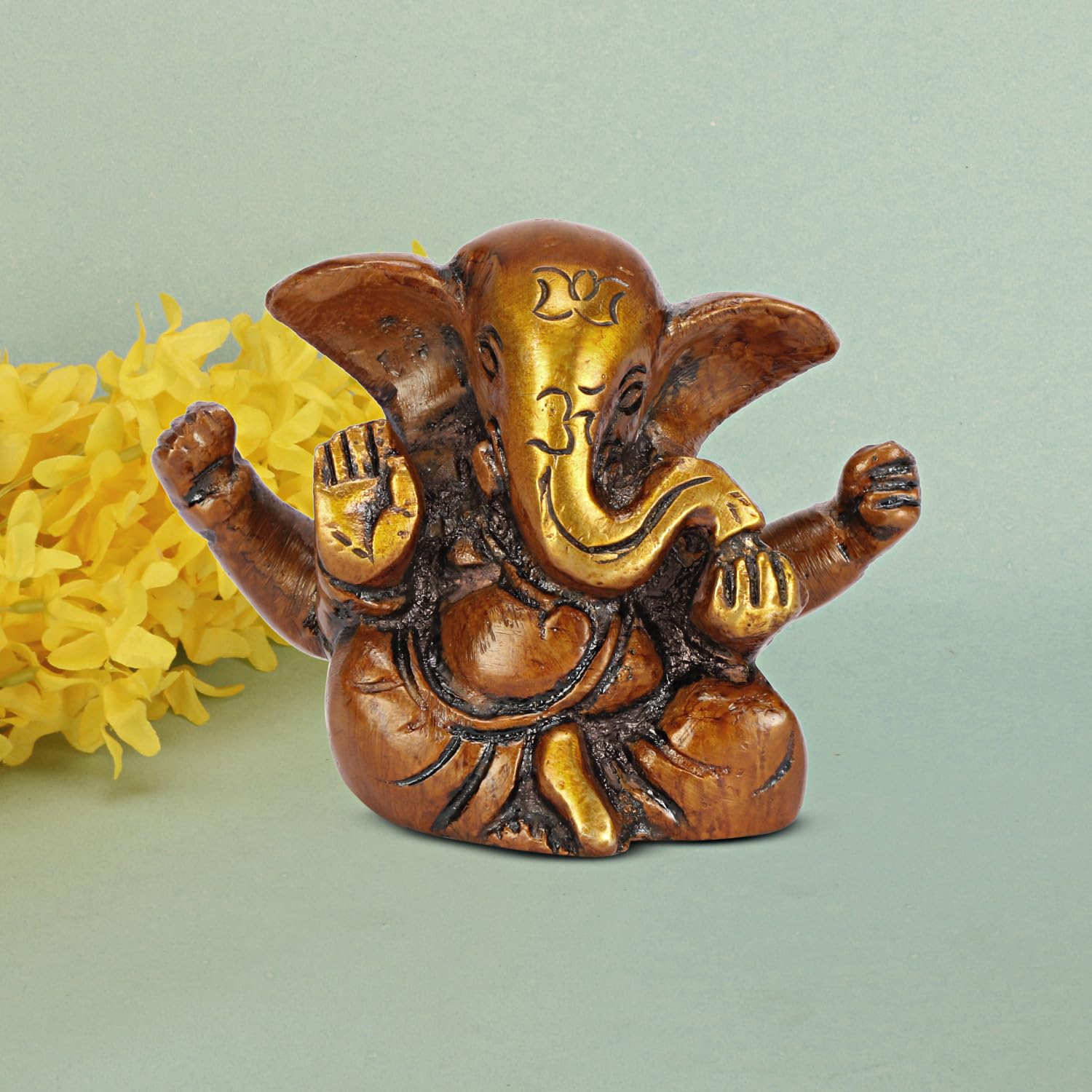 Platinum Brass- Pure Certified Brass Lord Appu Ganesha 5Cm Idol For Home | Ganesh Murti | Unique Handmade Design For Desk, Car,