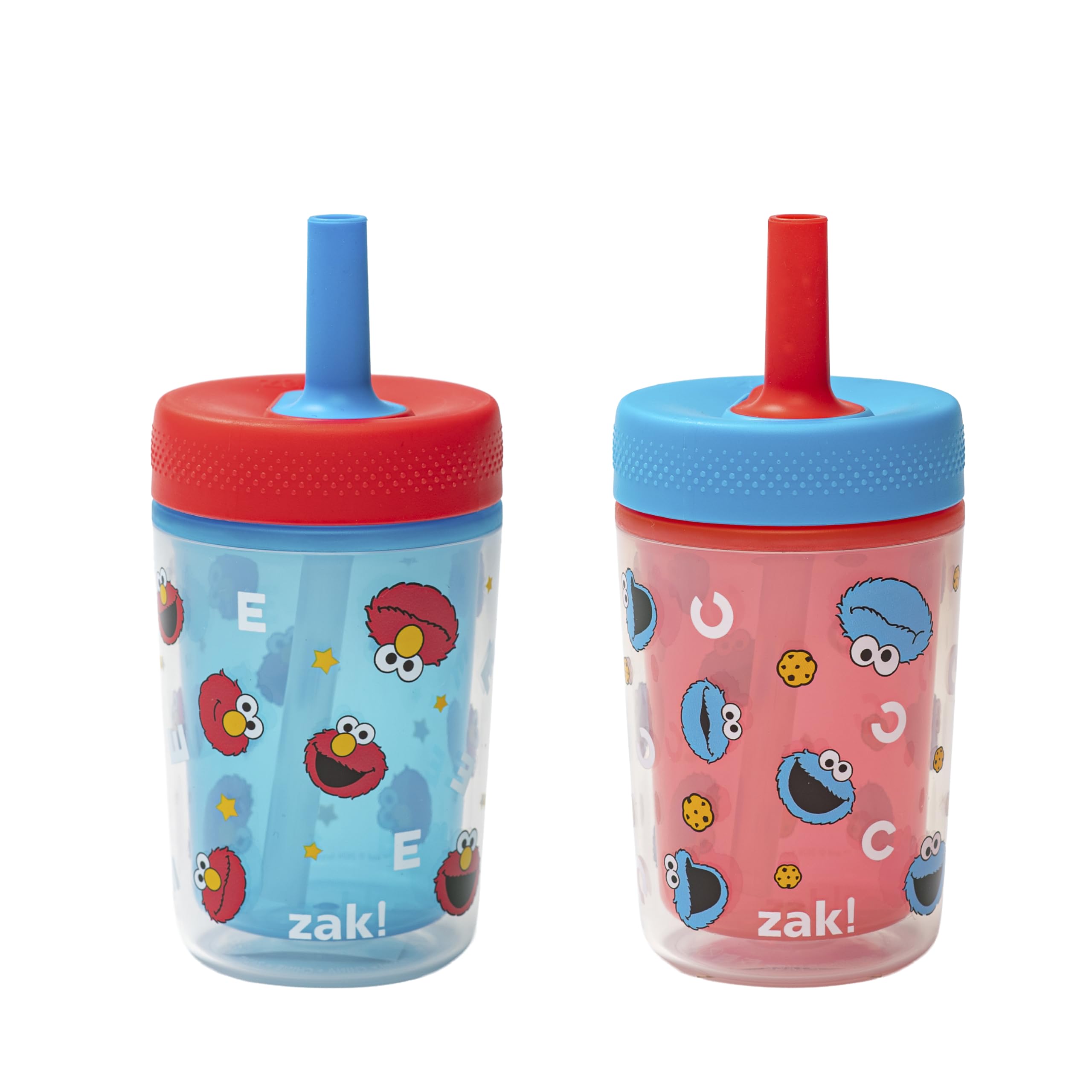 Zak Designs Sesame Street Capri 9oz LeakProof Toddler Straw Cups, 2Pack