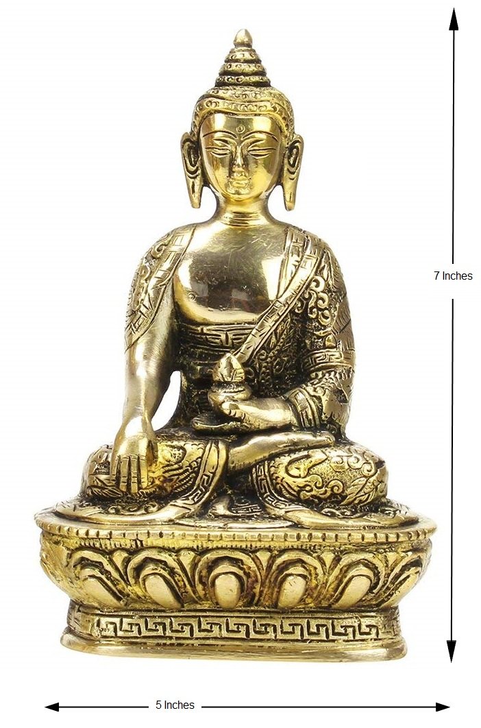 Kartique Brass Buddha Set of 5 Buddha Mudras (Meditation, Bhumisparsha, Dhyana,Dharmachakra and Abhaya Mudra) - Brass Statue Hei