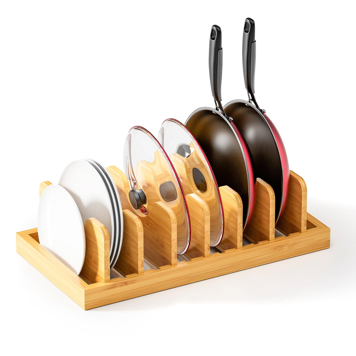 Bamboo Pot Lid Organizer Pot Lid Holder, Pot And Pan Organizer Drawer Organizer For Pot Lids, Pans, Cutting Boards & Baking Shee