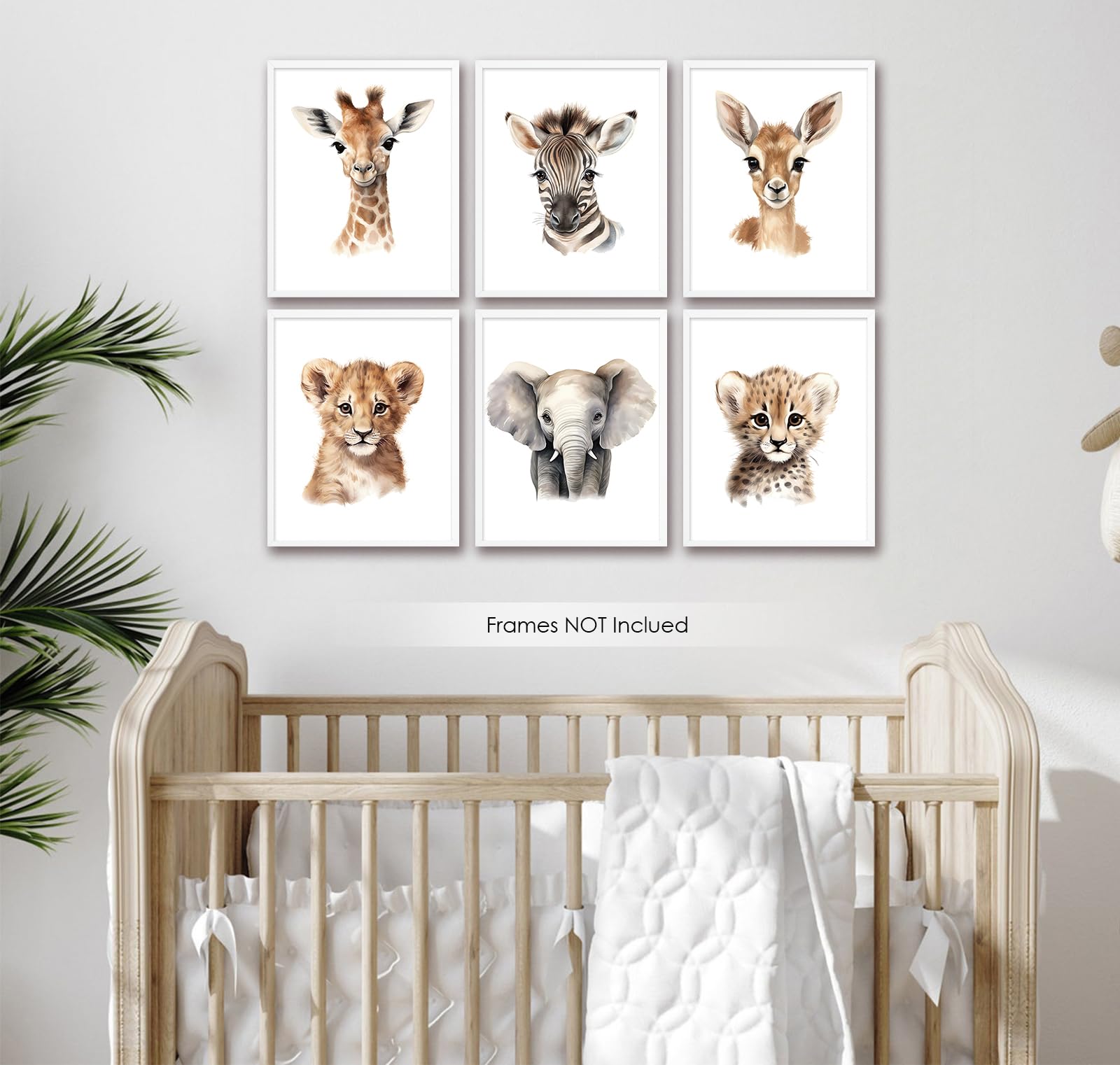 6 Pcs Cartoon Animals Wall Art Nursery Decor Cute Elephant Giraffe Leopard Zebra Deer Inspirational Wall Decor Unframed Posters