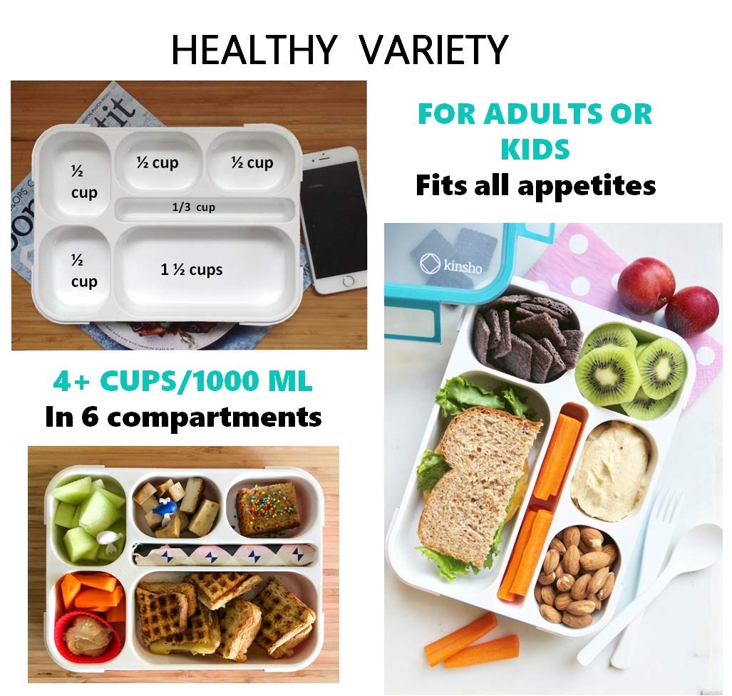 Bento-Box With Bag And Ice Pack Set. Lunch Boxes Snack Containers Kids Boys Girls Adults. 6 Compartments, Leakproof Portion Boxe