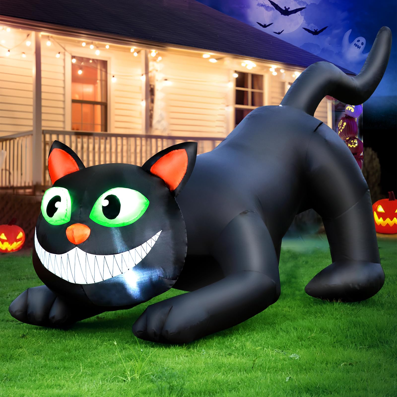 FunFanso 7 FT Halloween Inflatables Black Cat Outdoor Decorations, Blow Up Yard Decorations Built-in Bright LEDs for Indoor Part
