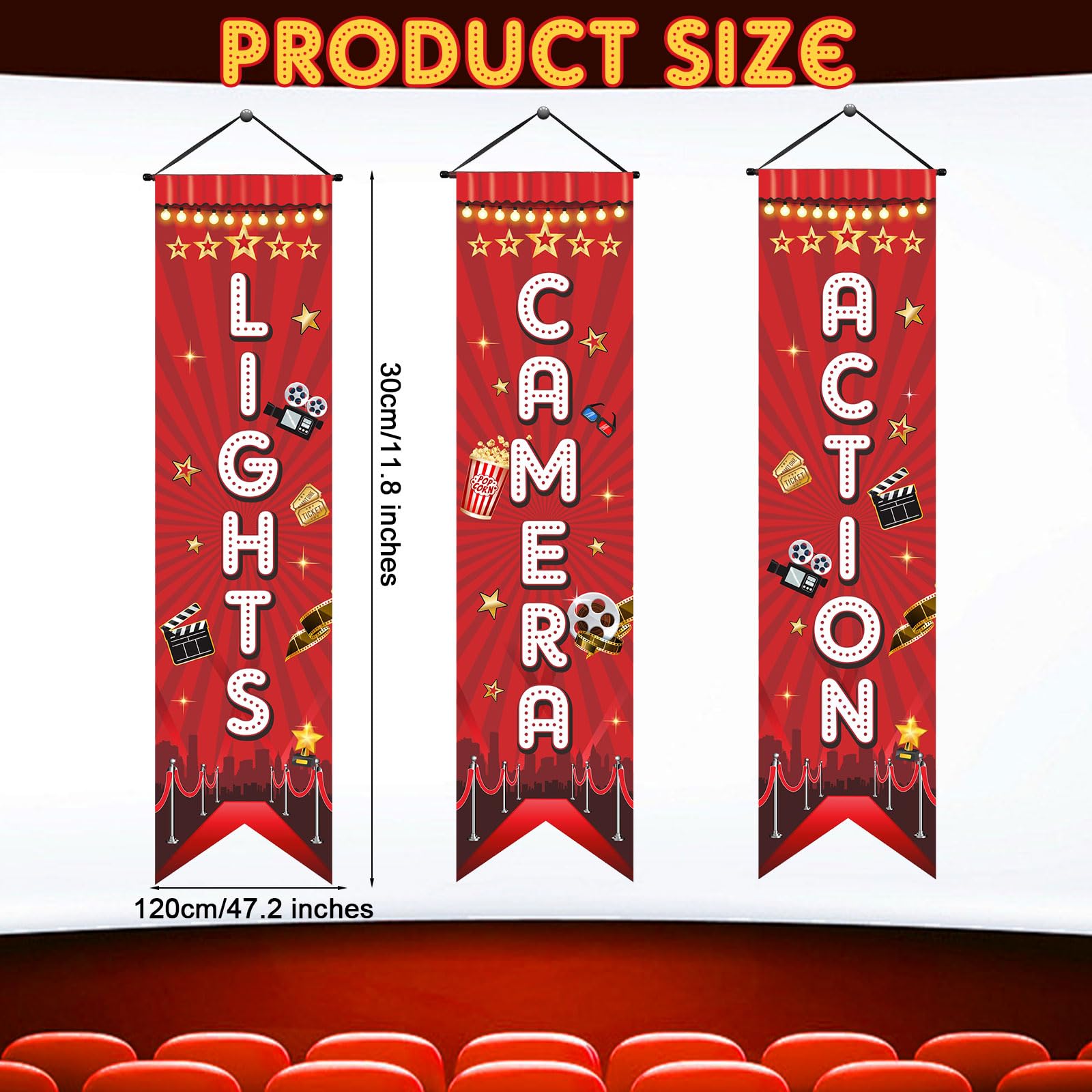 Tegeme Movie Night Porch Sign Banner Movie Theme Party Decorations Theater Welcome Now Showing Lights Camera Action Hanging Porc