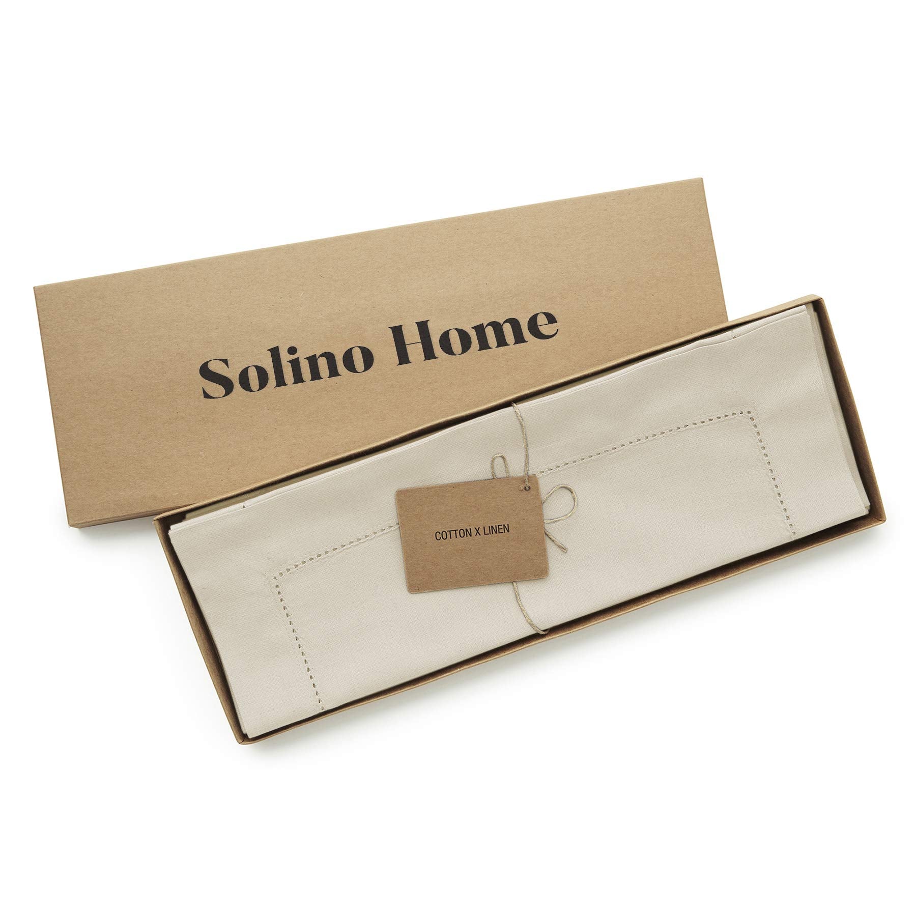 Solino Home Linen Placemats 19'' L X 14'' W Inch - Cotton Linen Hemstitch Cloth Placemats Set Of 4 - Washable Fabric Place Mats