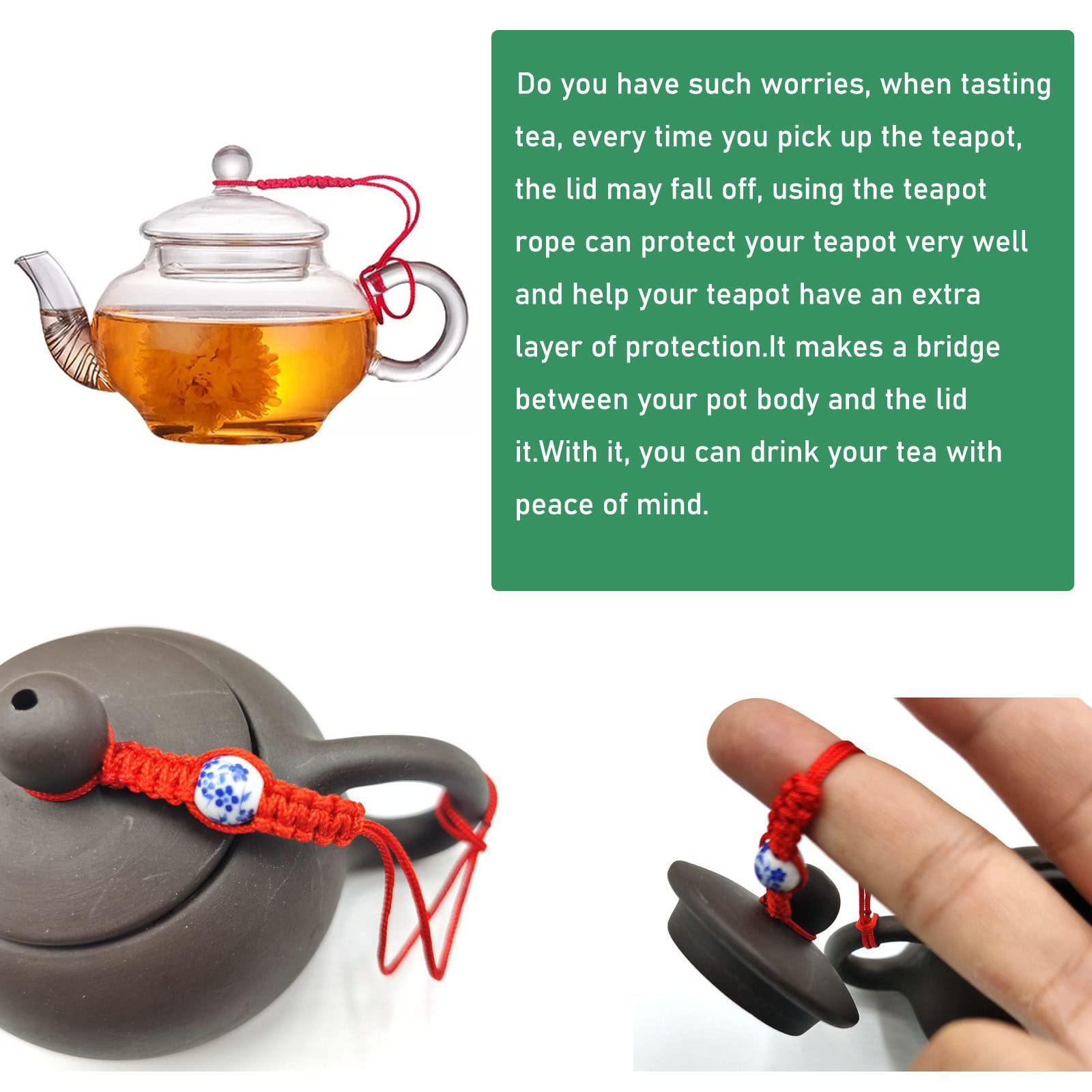 Nentment 6 Pack Teapot Lid Hanging Tether Rope Non Falling Hand-Woven Teapots Top Cover Cord Fob For Cast Iron Teapot Kyusu Teap