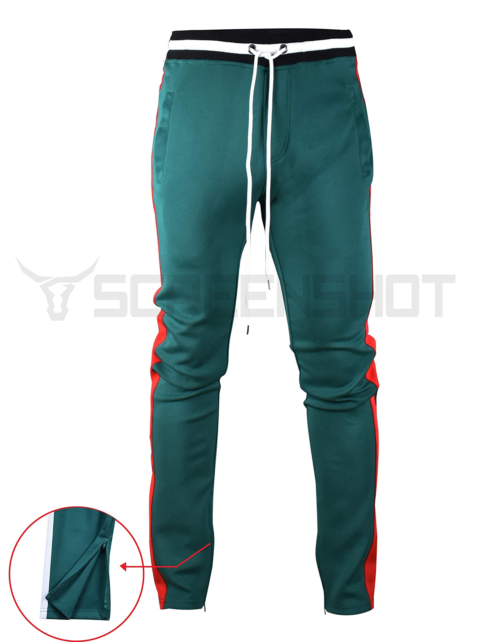 Screenshotbrand Mens Hip Hop Premium Slim Fit Track Pants - Athletic Jogger Bottom With Side Taping (4X-Large, S41700-Greenred)