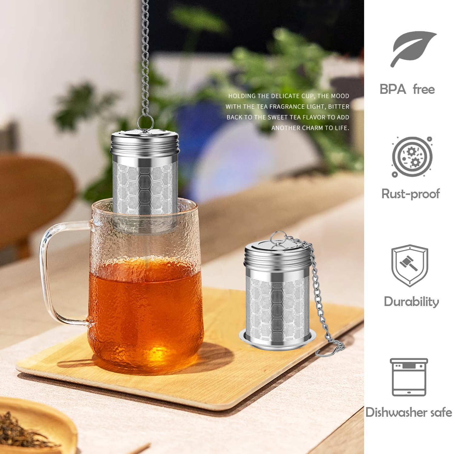 HAWOWZ 2 Pack Stainless Steel Tea Infusers - Extra Fine Mesh Strainers with Drip Trays, Standard Size, Silver