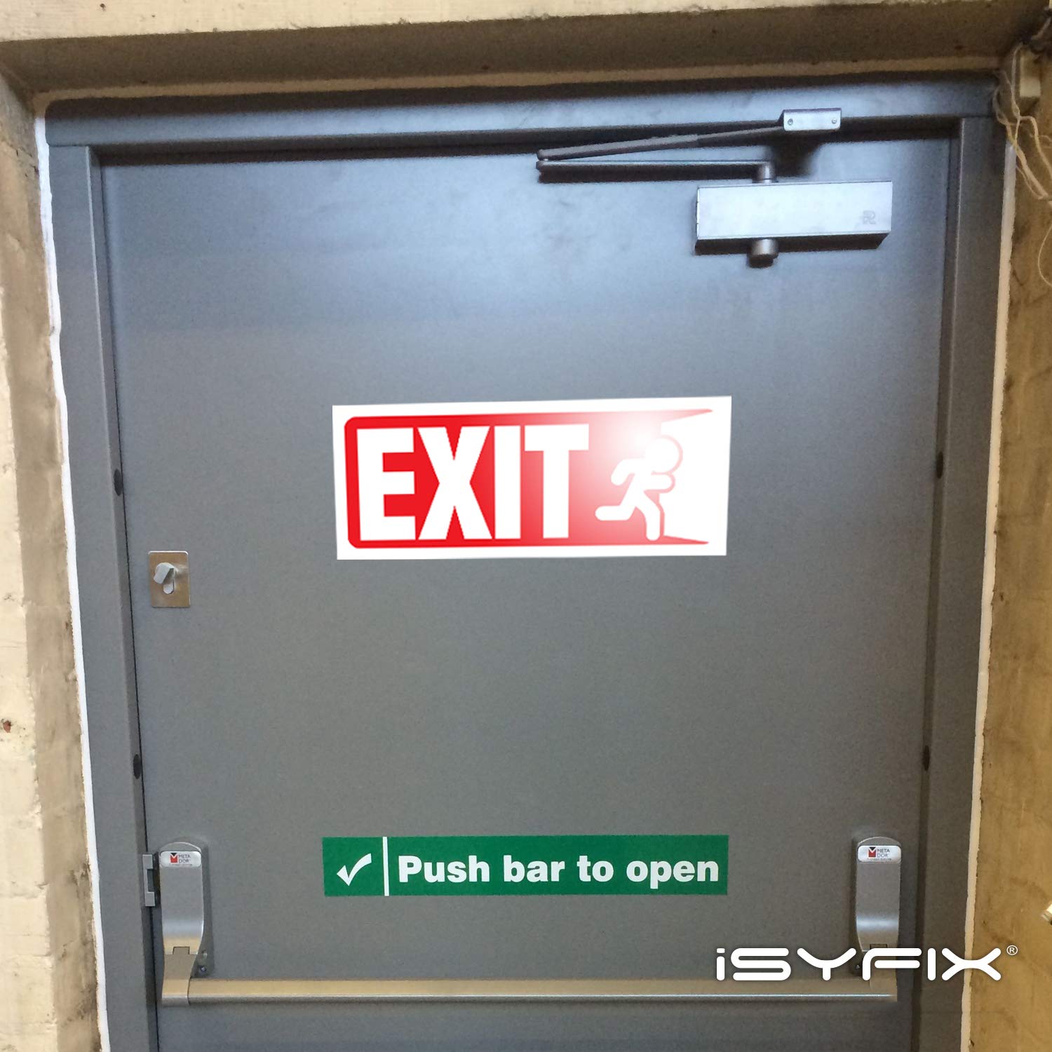 Isyfix Exit Signs Stickers - 3 Pack 10X4 Inch - Premium Self-Adhesive Vinyl, Laminated For Ultimate Uv, Weather, Scratch, Water