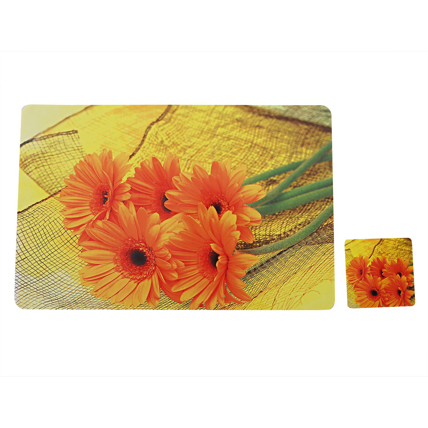 Kuber Industries Sun Flower Design Pvc 6 Piece Dining Table Placemat Set With Tea Coasters - Multicolour