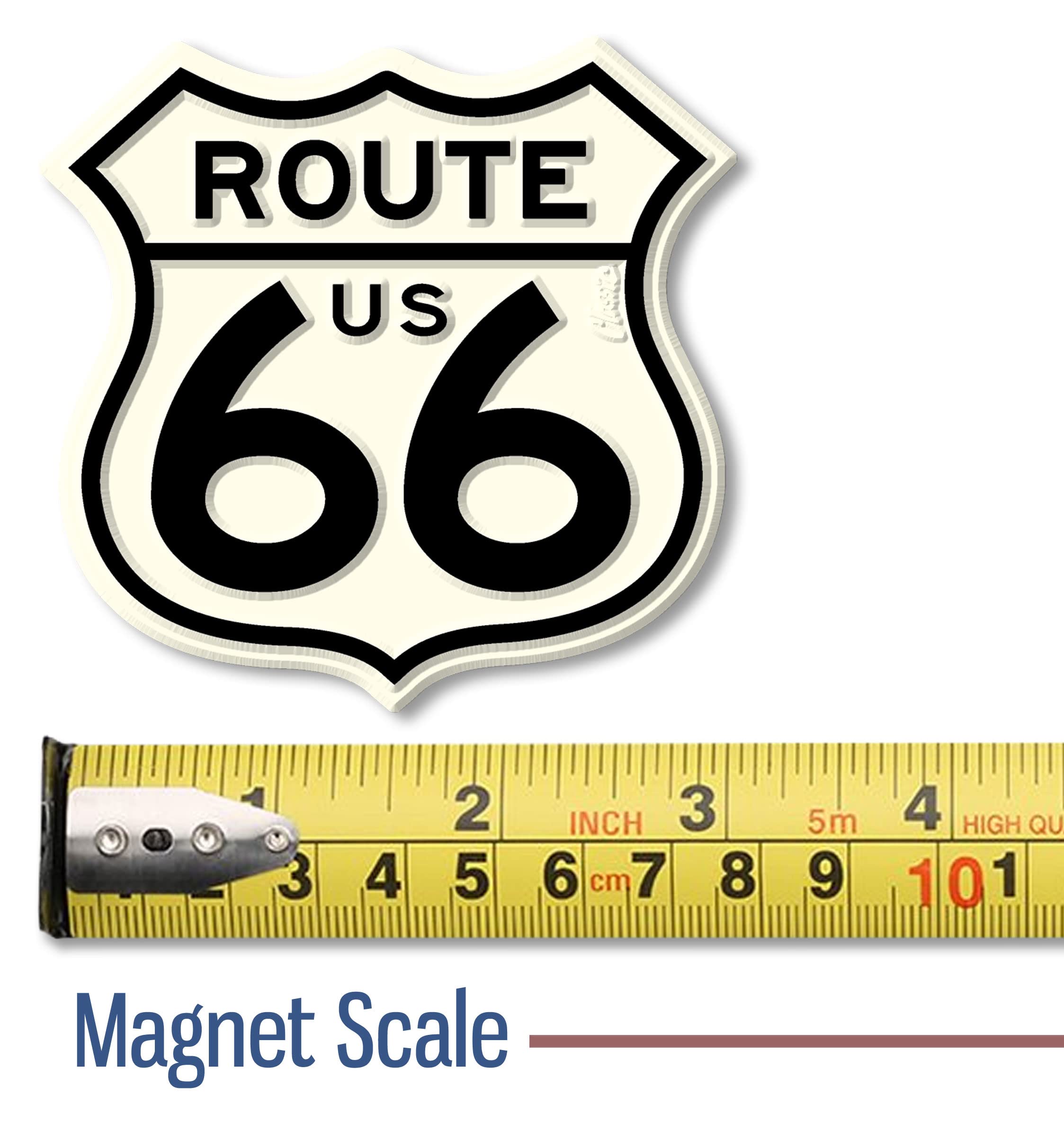 Large Route 66 Shield Highway Sign Magnet By Classic Magnets, 3'' X 3'', Collectible Souvenirs Made In The Usa
