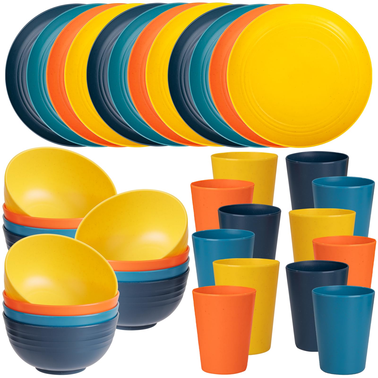 LIYH 36 PCS Wheat Straw Dinnerware Sets Plastic Dinnerware Sets for 12 Plates and Bowls Sets Reusable Tableware Dishes Set 12pcs