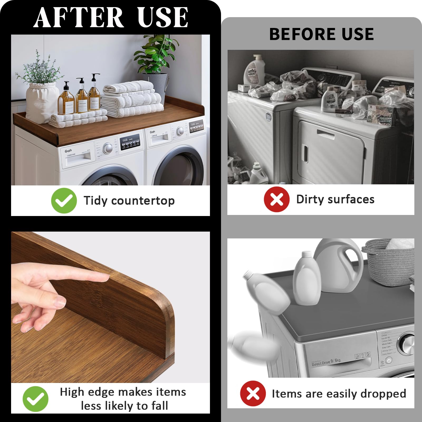 Gashell Washer Dryer Countertop, 27.5'' X 54'' Bamboo Washer And Dryer Countertop For Laundry Room Organization(Retro Brown)