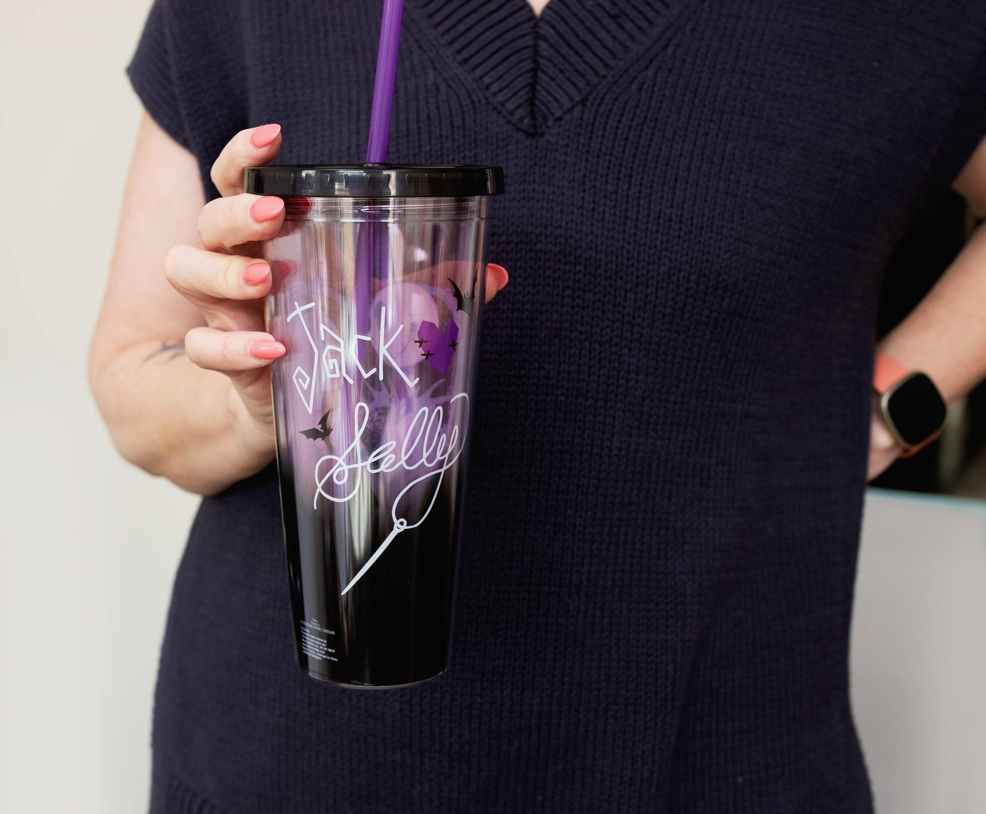 Disney The Nightmare Before Christmas 24-Ounce Carnival Cup With Reusable Straw And Leakproof Lid | Plastic Cold Cup For Boba Mi