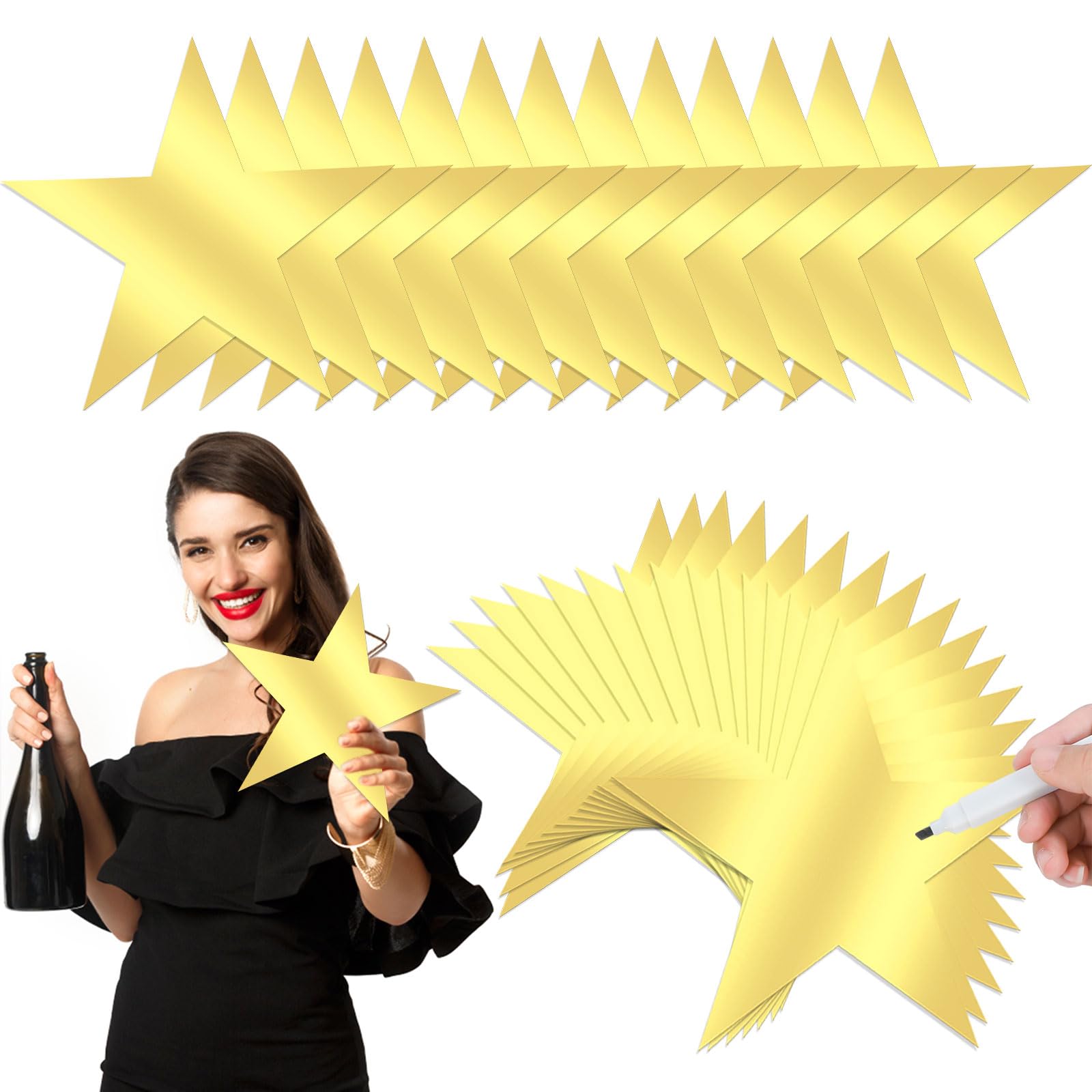 40 Pcs 11 Inch Large Gold Star Cutouts Gold Stars Decoration Double Printed Paper Stars Decoration Supplies for Classroom Wall P