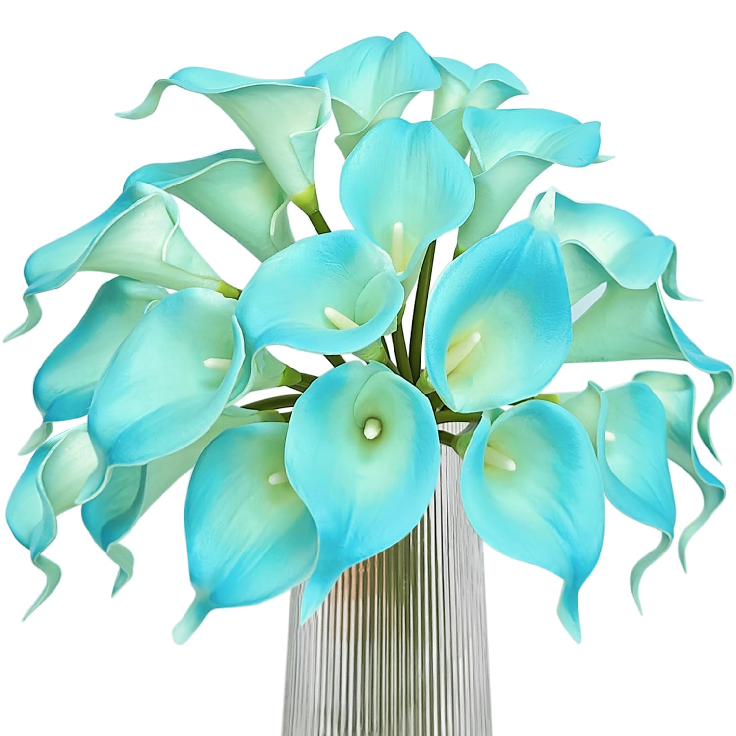 Letjolt Peacock Blue Calla Lily 20Pcs Artificial Flowers Bouquet for Wedding Bride Shower Blessing Gift Home Decoration Faux Cal