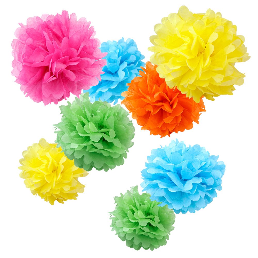 Wyzworks Set Of 8 (Assorted Tropical Color Pack) 10'' 12'' 16'' Diy Tissue Pom Poms Flower Party Decorations For Weddings, Birth