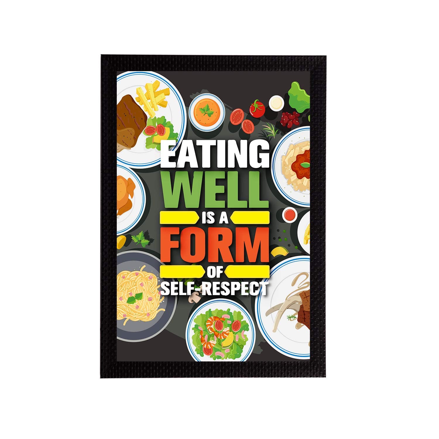 Ecraftindia Eating Well Is A Form Of Self-Respect Quote Painting Digital Printed Wall Art - Inspirational Kitchen Decor - Gift F