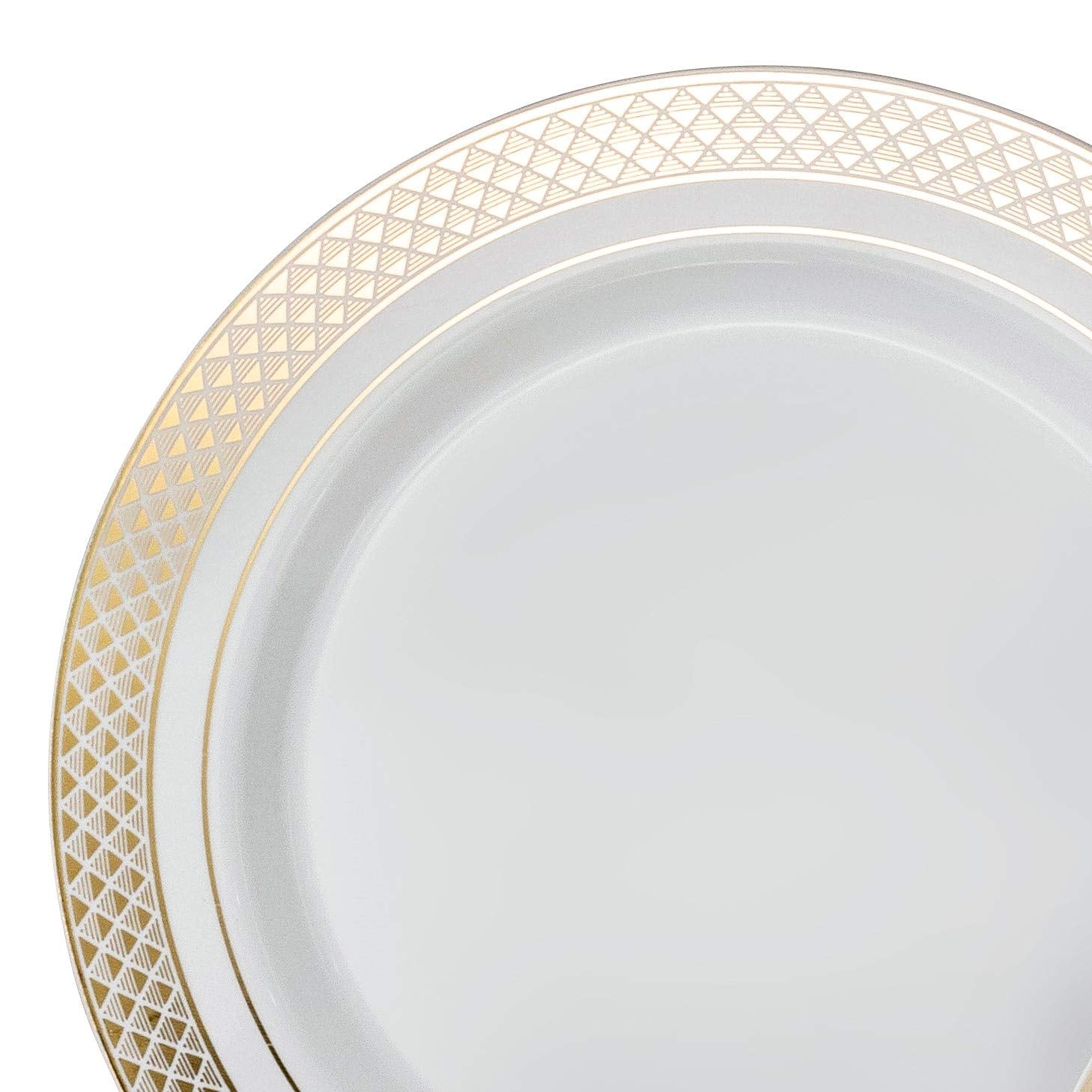 ' OCCASIONS '' 50 Plates Pack  Heavyweight Premium Disposable Plastic Plates Set (25 x 10.5'' Dinner + 25 x 6.25'' Cake plates) (Celebration White & Gold)