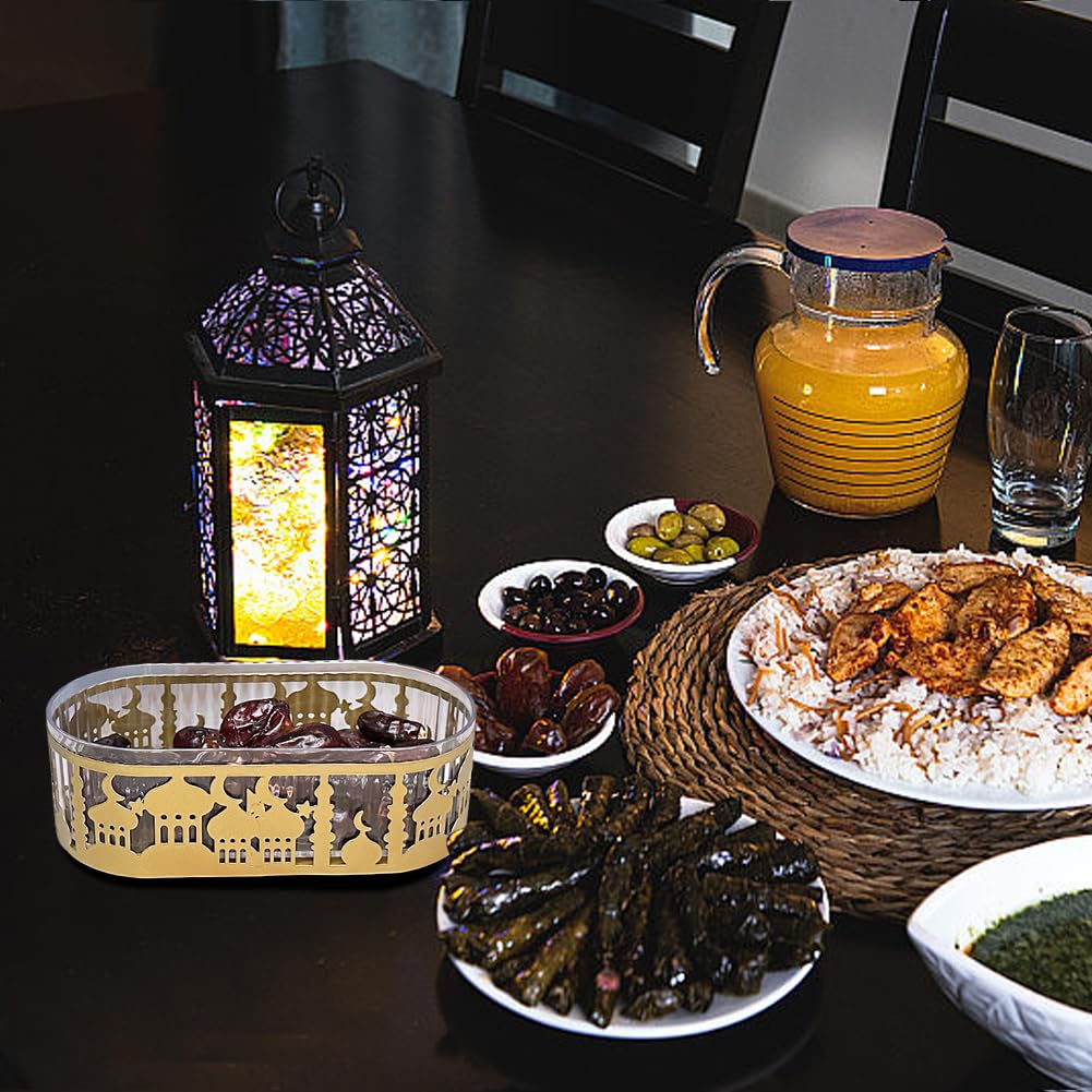 Ramadan Tray With Lid Eid Mubarak Dinner Plate Tray Ramadan Serving Tray Muslim Islamic Dessert Trays Tableware Dessert Metal Pl