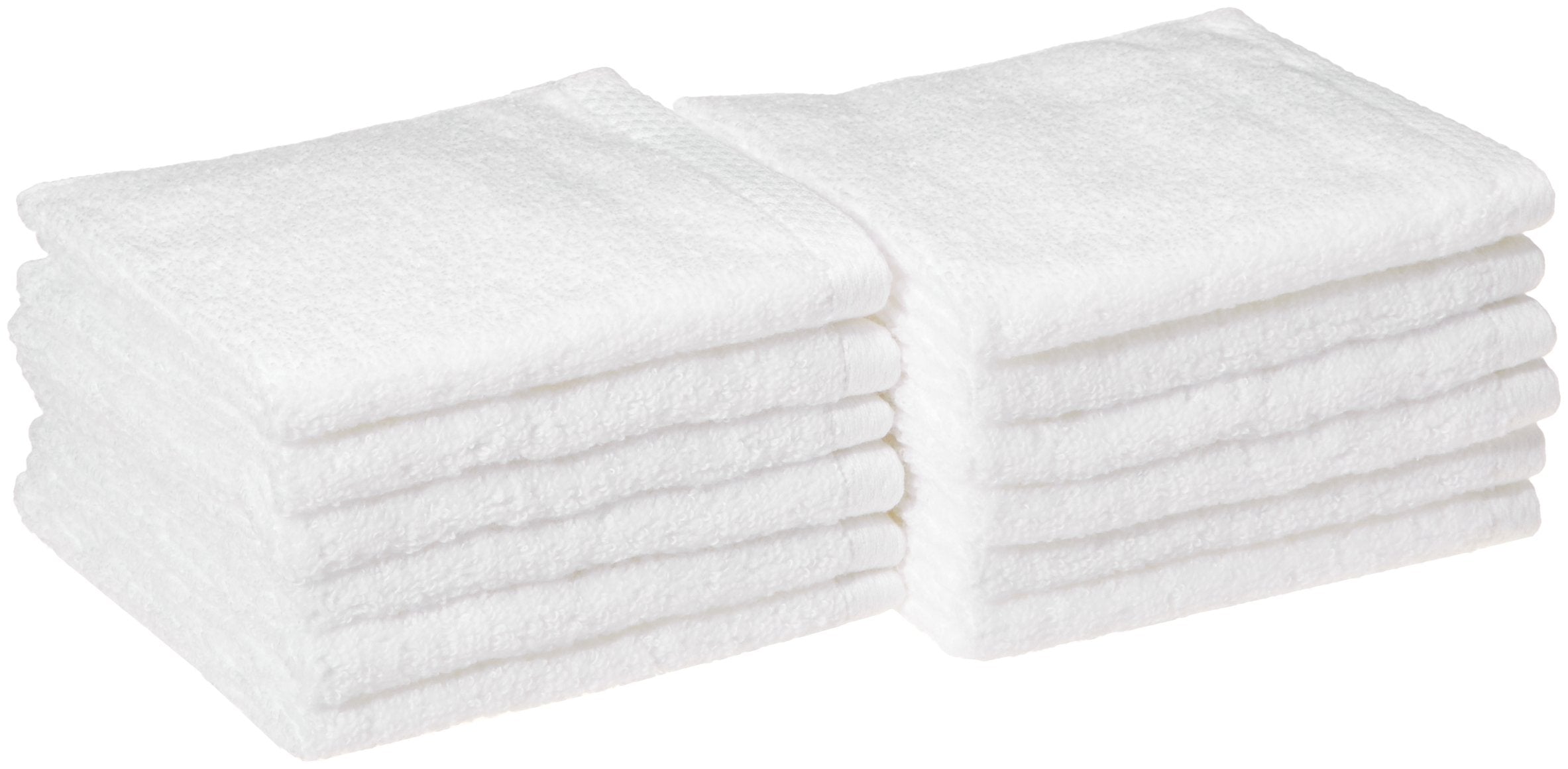 Amazon Basics Cotton Washcloths, Quick-Dry, 12'' X 12'', 12-Pack, White