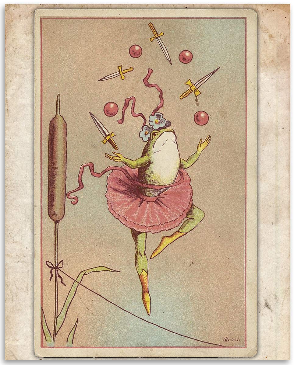 Make Em Laugh Highwire Frog Vintage Illustration - Cottagecore Goblincore Vintage Home D  Cor 11X14 Unframed Art Print - Perfect