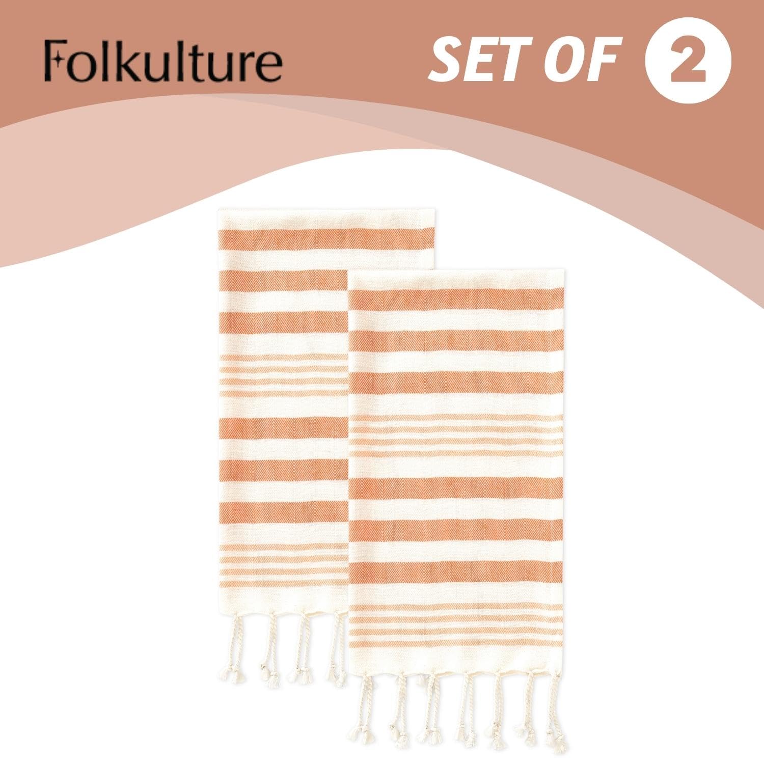 Folkulture Hand Towels For Bathroom, Set Of 2 Decorative Hand Towels With Hanging Loop, 100% Cotton Turkish Hand Towels Set Or O