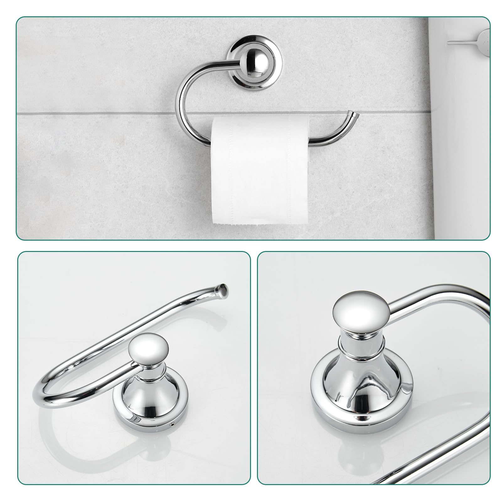 Hoimpro Chrome 4-Piece Bathroom Bath Set, Wall Mount Bathroom Hardware Fixture (Adjustable Towel Bar Rack, Towel Ring Holder, Pa