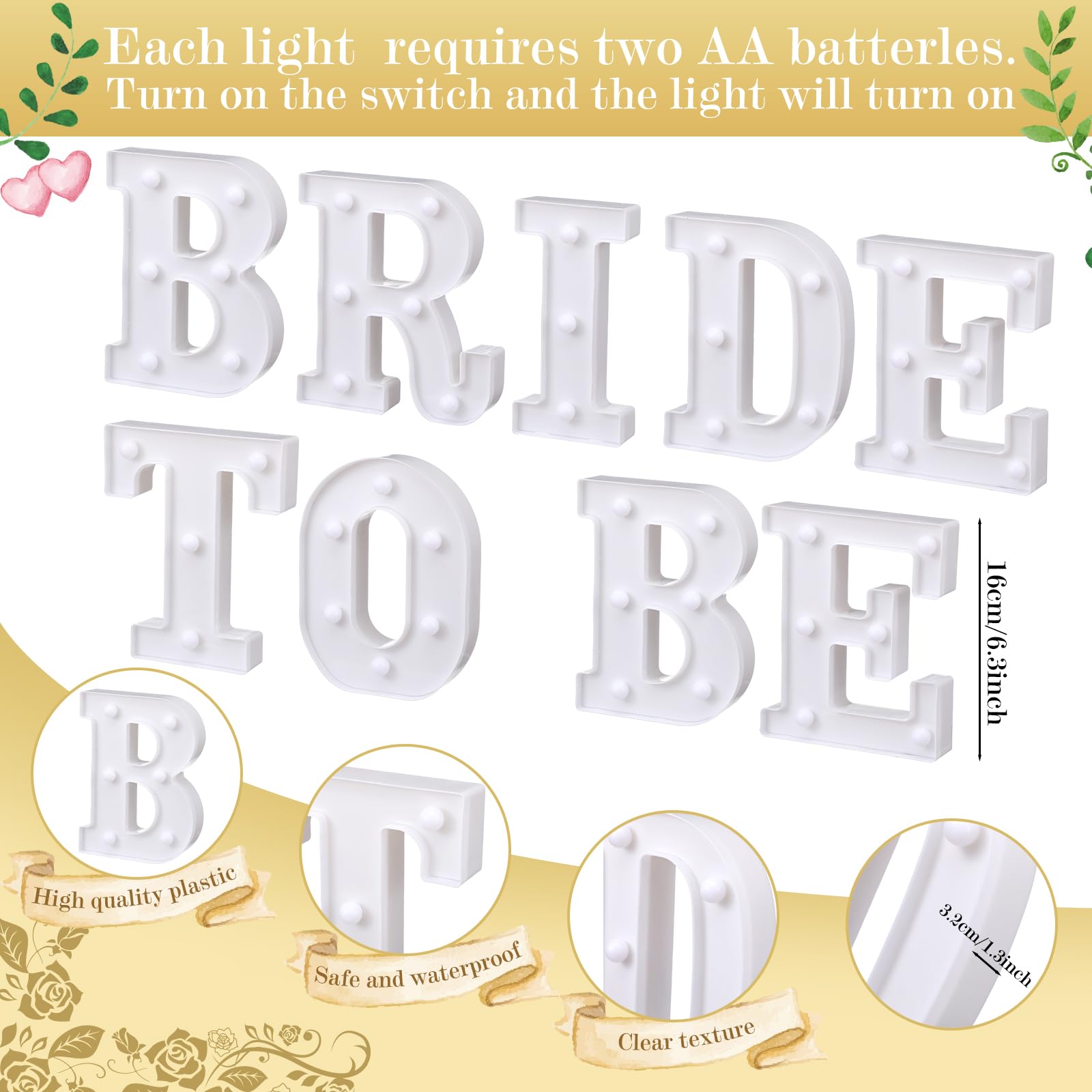 Honoson 9 Pcs Bride to Be Sign Lights Bridal Shower Decorations Engage Wedding Decor LED Neon Light for Engagement Wedding Bache