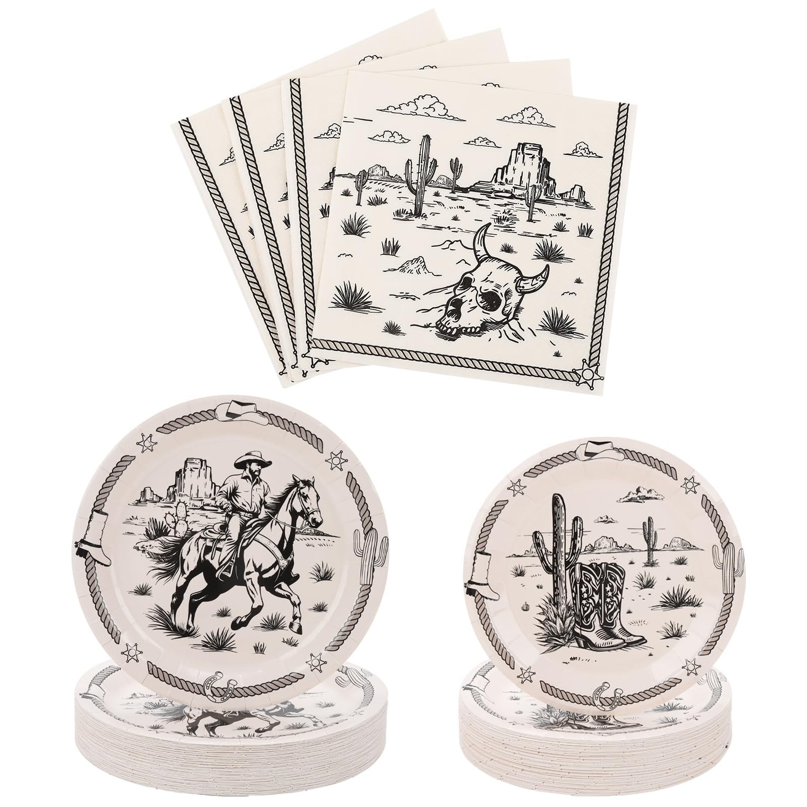 60PCS Cowboy Party Supplies Serve 20,Western Cowboy Rodeo Theme Party Paper Plates and Napkins Kit for Birthday Baby Shower Part