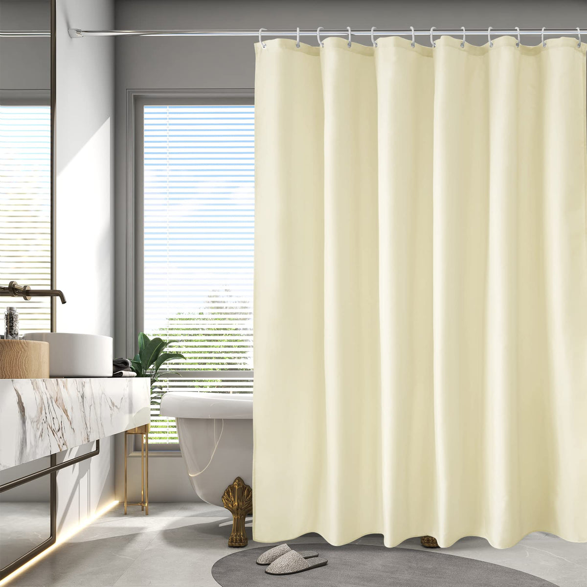 Aoohome 72X96 Inch Polyester Shower Curtain Liner, Extra Long Bathroom Curtain For Hotel With Hooks, Weighted Hem, Water Repelle