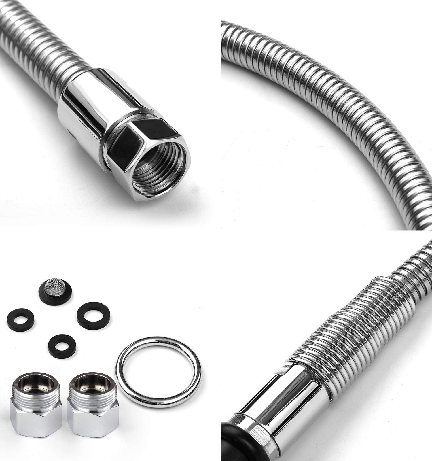 JZBRAIN Spray Valve with 45 inches Flexible Stainless Steel Hose High Pressure Pre Rinse Sprayer Nozzle Assembly for Commercial Kitchen Sink Faucet Wall/Deck Mount