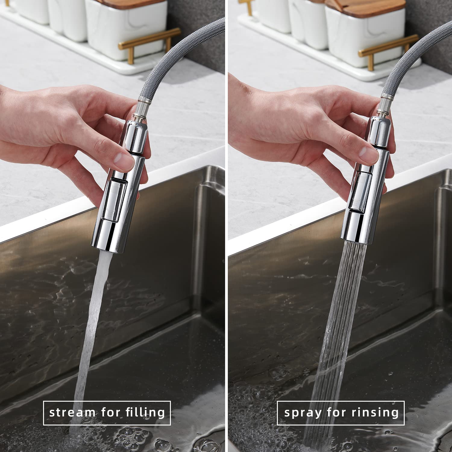 GORDEE Kitchen Faucet Sprayer Head  Pull Down Sprayer Column Shape 2-Function Switch Sink Faucet Replacement Head  1.8 GPM 0.8 inch Connector(MALE)  General US Standard  Polished Chrome