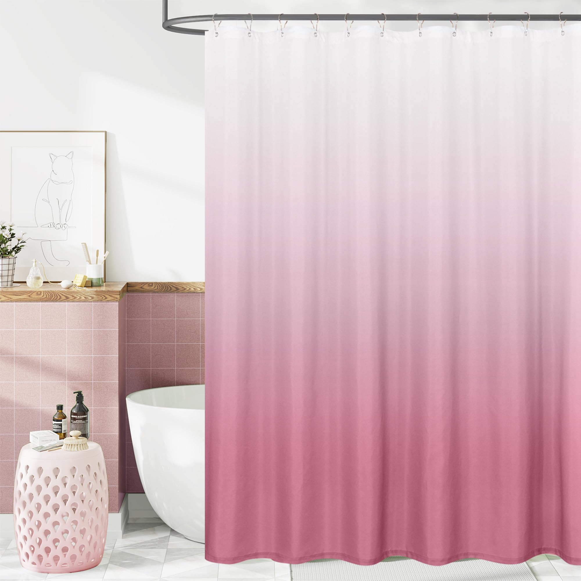 jinchan Fabric Ombre Pink Shower Curtain for Bathroom Waterproof Bath Curtains Set with Hooks Peach Gradual Color Design 70x72 inches Shower Curtain Girly for Stall