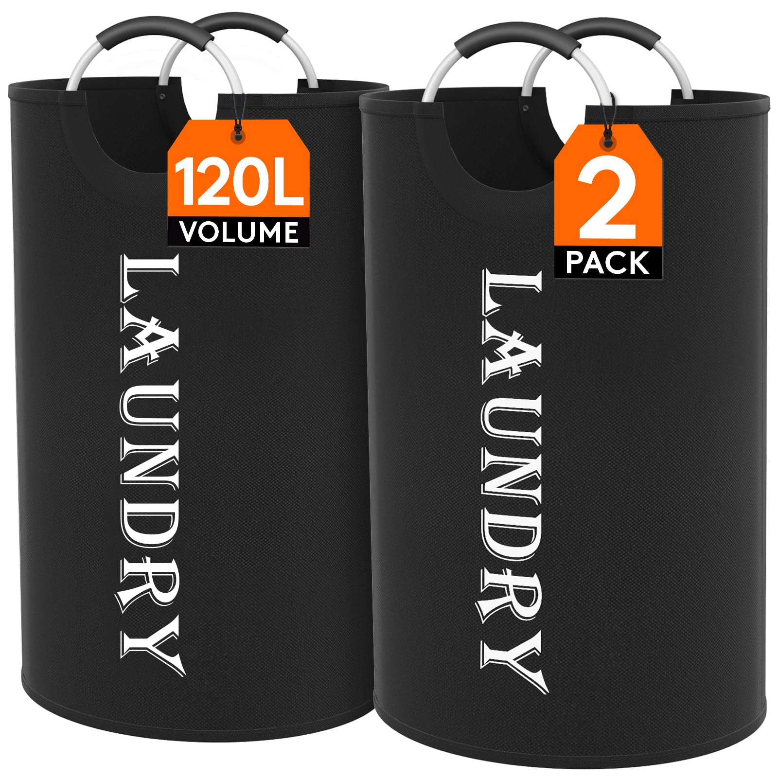 Lifewit 120L 2-Pack Large Laundry Basket, Collapsible Laundry Hamper With Aluminum Handles, Waterproof Freestanding Dirty Clothe