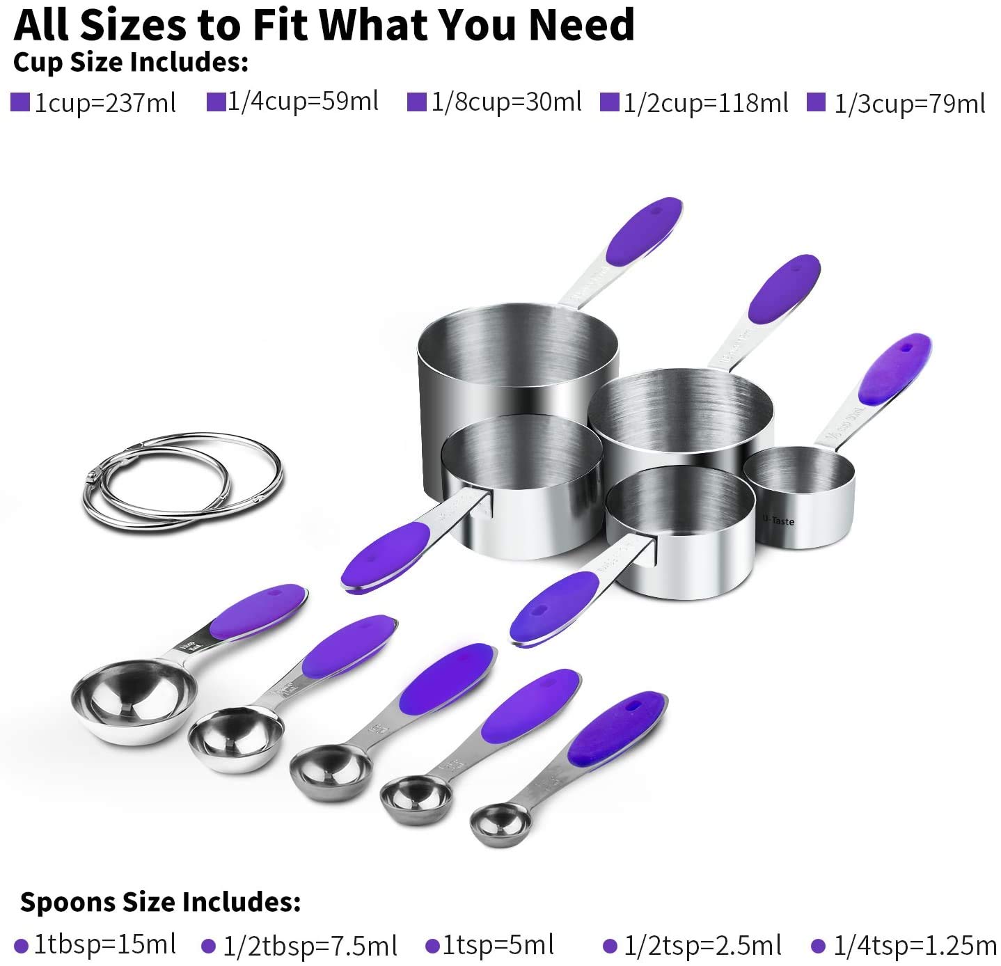 Measuring Cups : U-Taste 18/8 Stainless Steel Measuring Cups And Spoons Set Of 10 Piece, Upgraded Thickness Handle(Purple)
