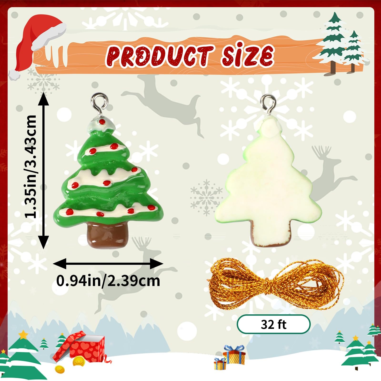 DTOFOOT 48PCS Mini Resin Christmas Ornaments Tiny Christmas Hanging Ornaments for Tree Xmas Miniatures Figurines Charms with Str