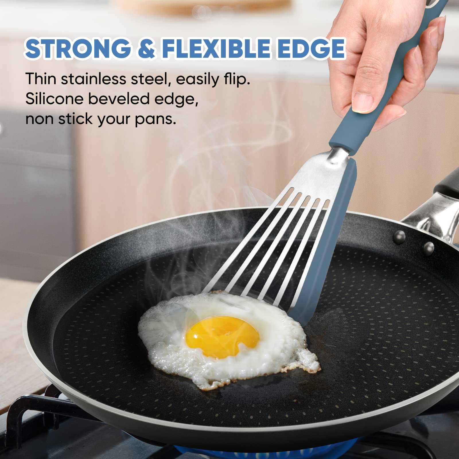 Nonstick Fish Spatula,Maywe Tanso Thin Slotted Spatulas Turner Silicone Fish Spatulas For Nonstick Cookware,High Heat Resistant