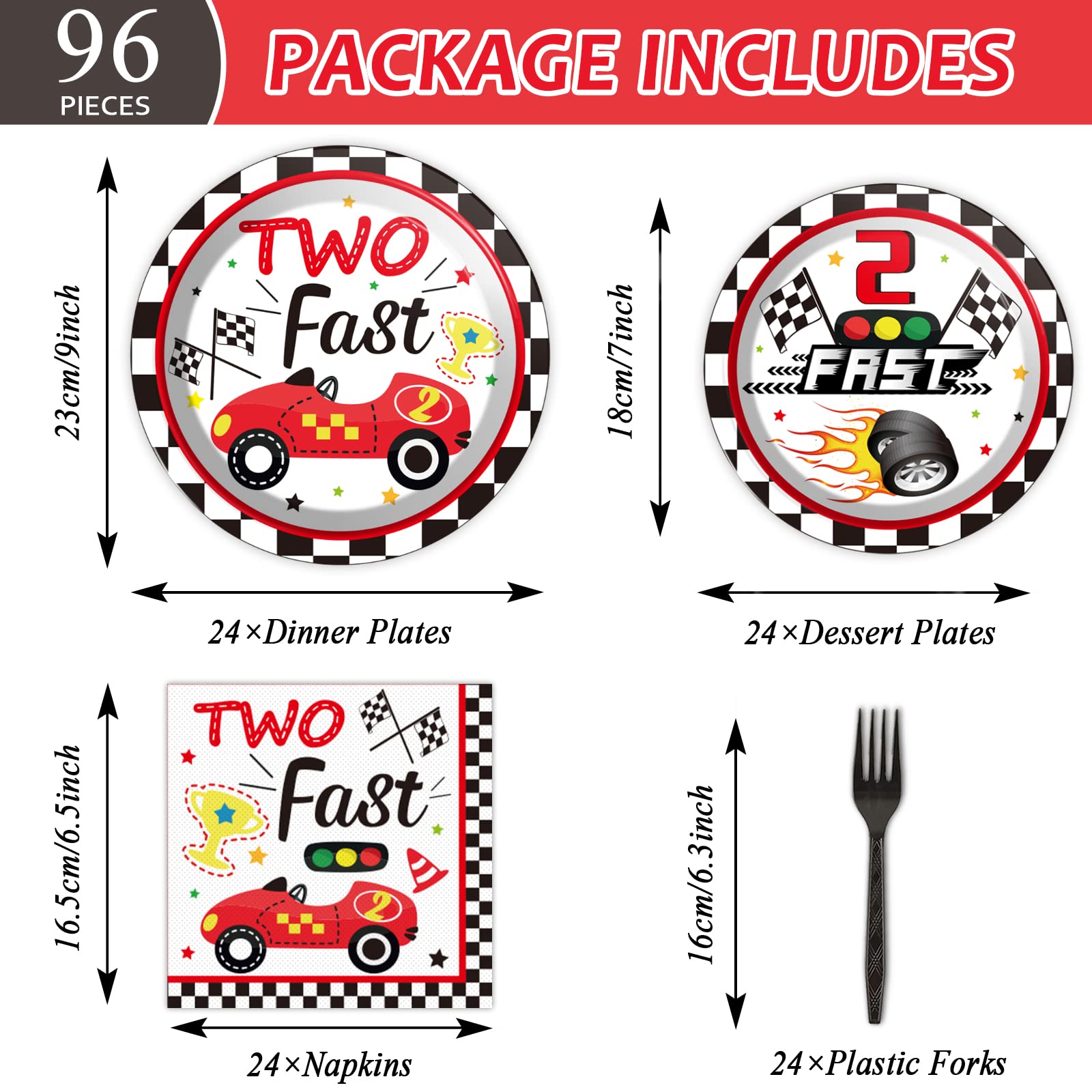 96Pcs Two Fast Plates And Napkins Race Car Party Decorations Racing 2 Fast Party Plates And Napkins Set Racing Sports Themed Din