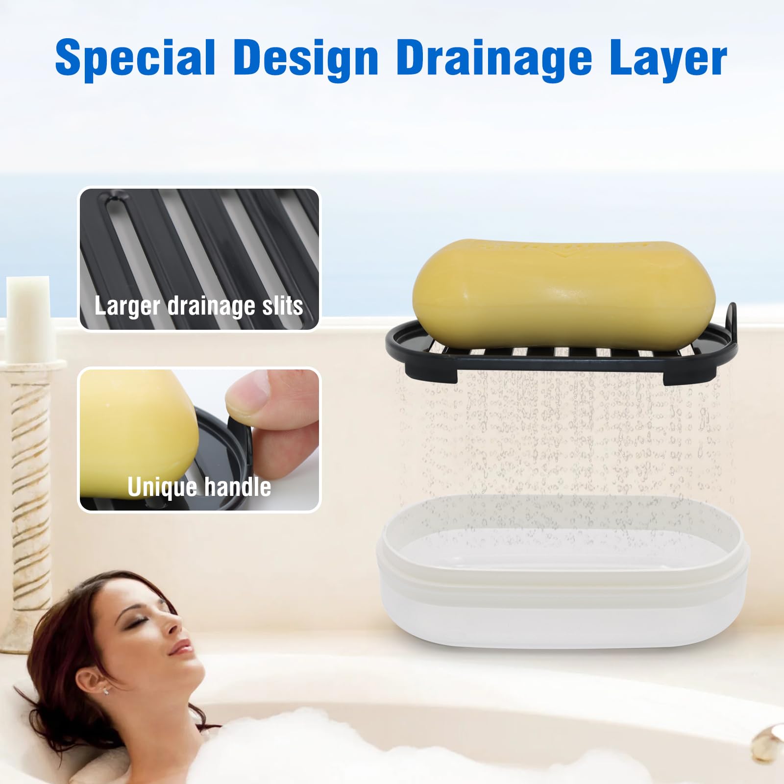 Aimaiaimai Soap Holder, Portable Travel Soap Case, Soap Dish With Lid, Soap Box With Removable Draining Layer, Soap Container Fo