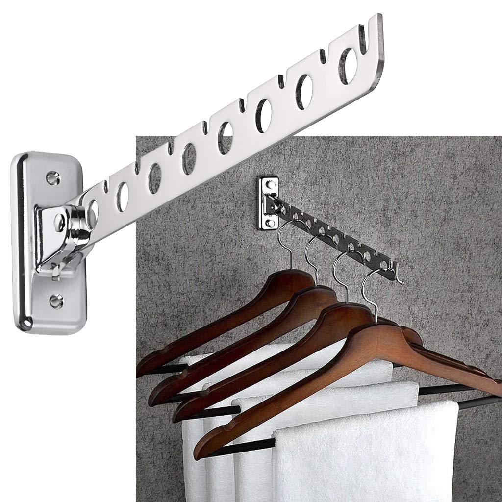 Sumnacon 12'' Stainless Steel Clothes Hanger Rack, 2 Pcs Wall Mounted Folding Garment Hooks, Space Saver Clothing And Closet Rod