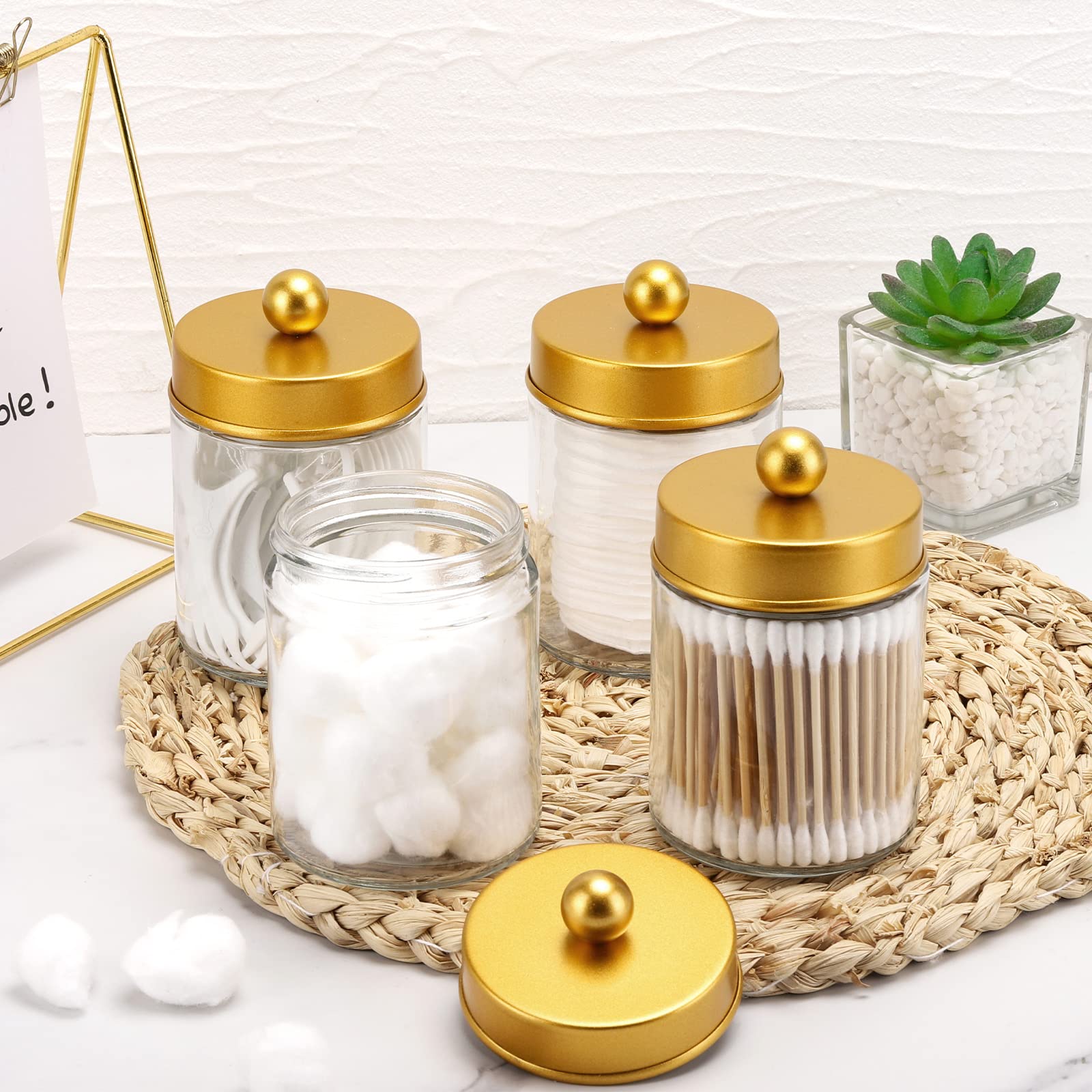 Tbestmax 4 Pack Glass Qtip Holder Dispenser, 10-Ounce Restroom Bathroom Organizers And Storage Containers, Apothecary Jars With