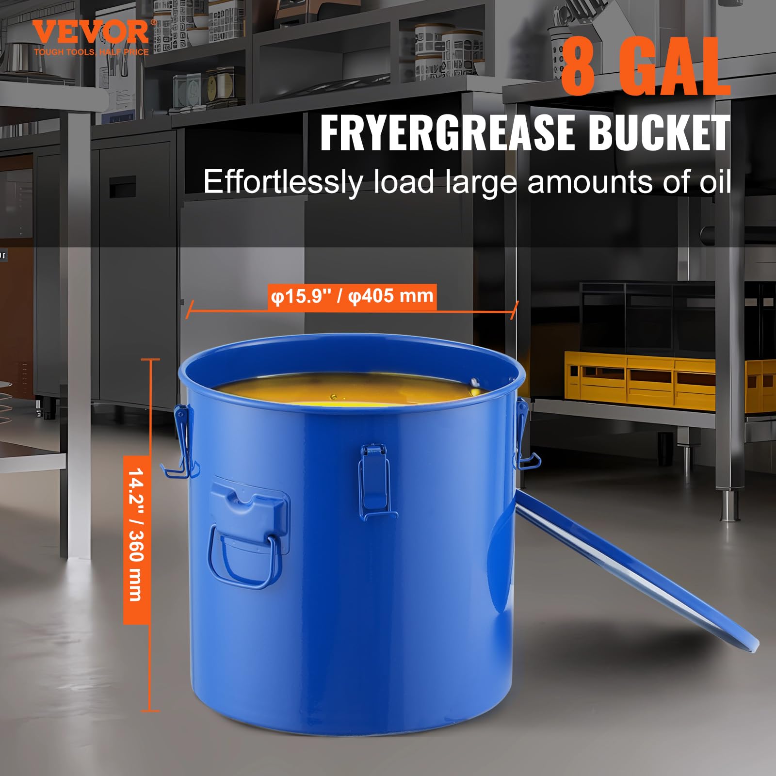 Vevor Fryer Grease Bucket, 10 Gal Oil Disposal Caddy Carbon Steel Fryer Oil Bucket With Rust-Proof Coating, Oil Transport Contai