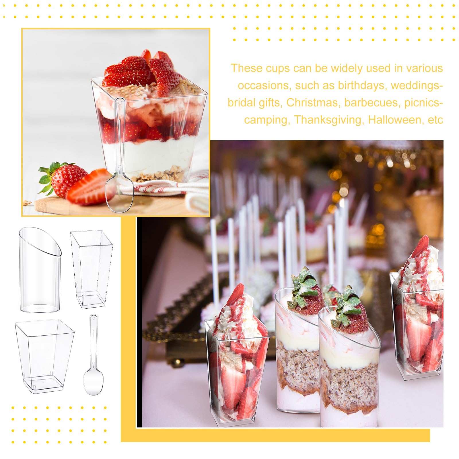 Funtery 300 Pack Mini Dessert Cups With Spoons Clear Plastic Parfait Appetizer Cup Slanted Round Cup For Desserts Shooters