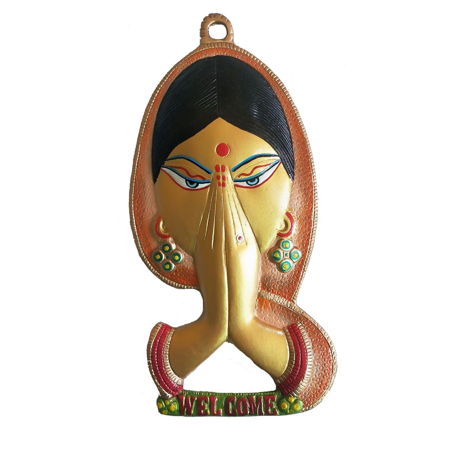 Salvus App Solutions Traditional Indian Namaste Lady Wall Hanging - Elegant Welcome Sign For Home Entrance, Vibrant Hand-Painted