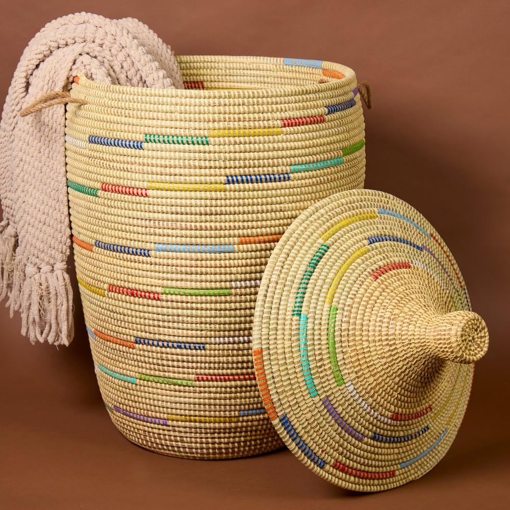 Basket, Laundry Hamper, Toy Storage, Blanket Basket, With Lid, Wicker, Woven, Bedroom, Living Room, Nursery, Decorative, Tall, L